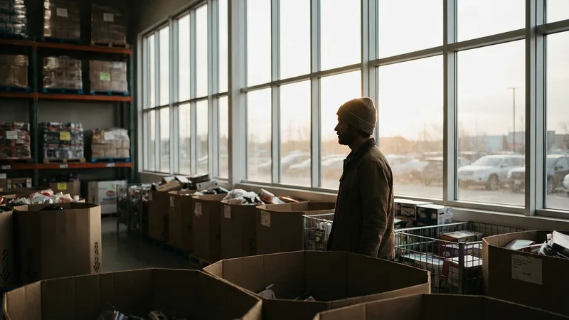 Large plastic bins filled with assorted merchandise at a bin store