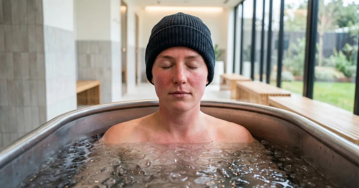 Person stepping into a cold plunge pool at an affordable contrast therapy studio