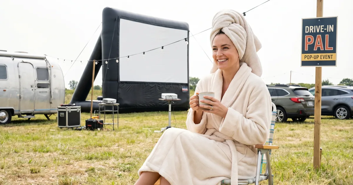 Families gathered together enjoying a movie night with Drive-In Pal experience.