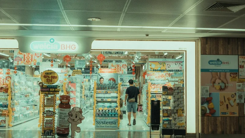Shopper browsing shelves at a discount liquidation store filled with overstock merchandise