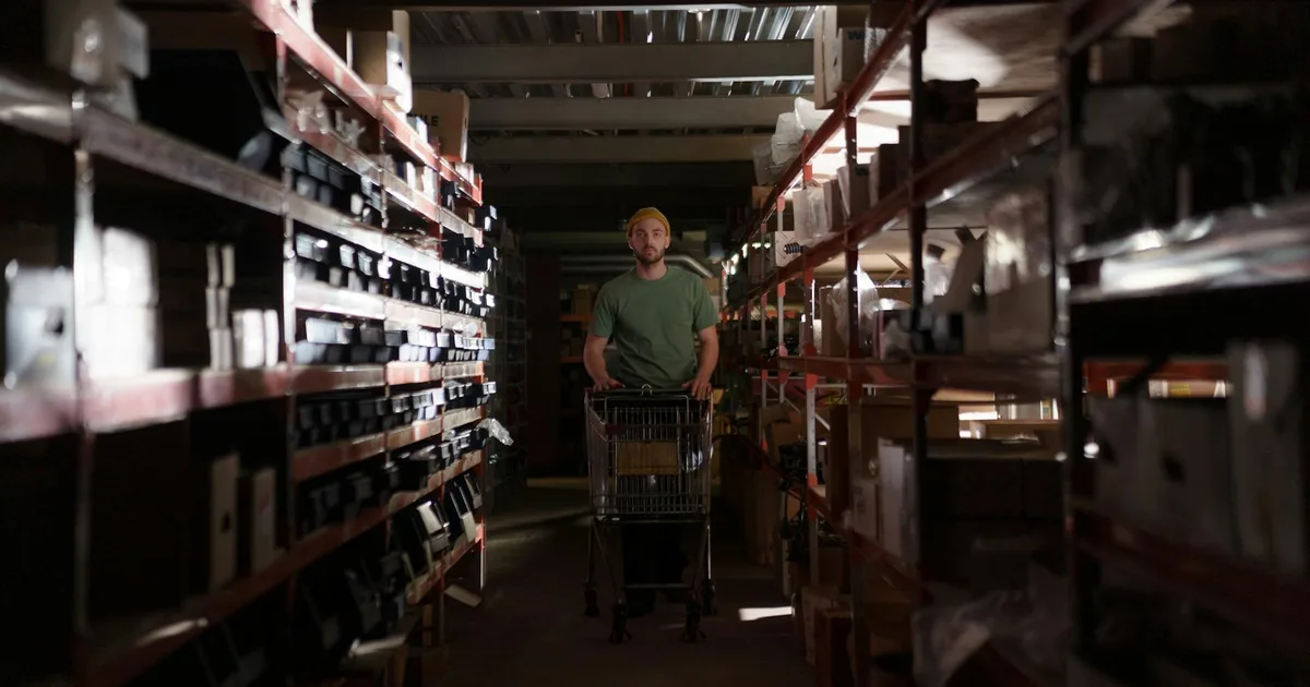 Customer shopping in an American supermarket, exploring options at Salvage Grocery Stores.