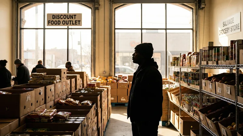 Discount grocery store shelves stocked with name brand products at reduced prices